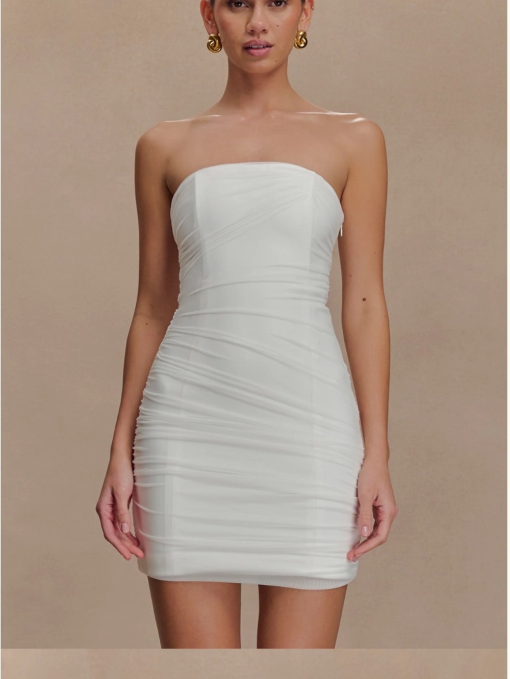 Meshki White Strapless Ruched Mini Dress